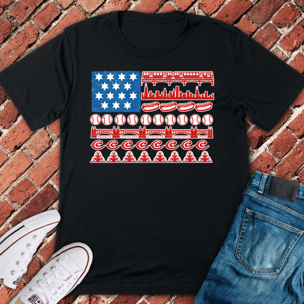 CHI Flag Icons T-Shirt Gift For Chicago Lovers - Unisex Graphic Tee