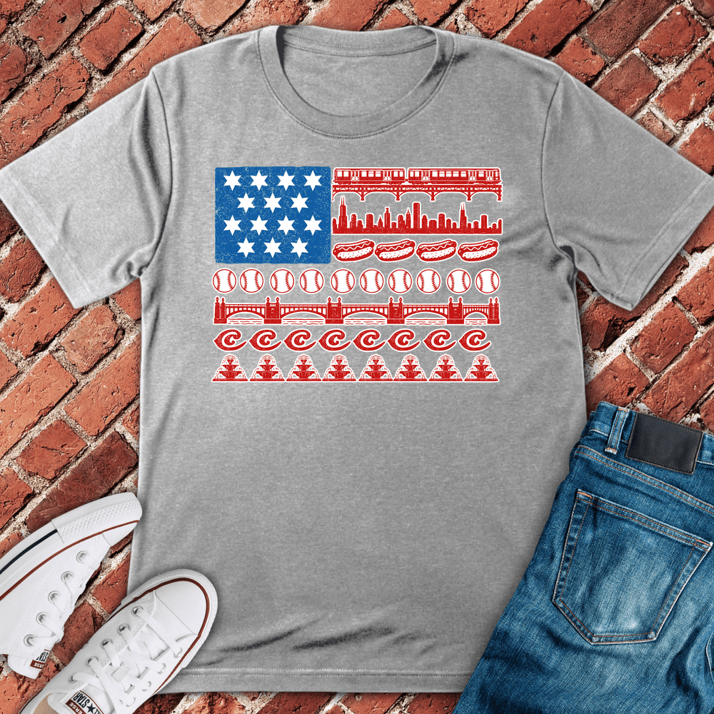 CHI Flag Icons T-Shirt Gift For Chicago Lovers - Unisex Graphic Tee