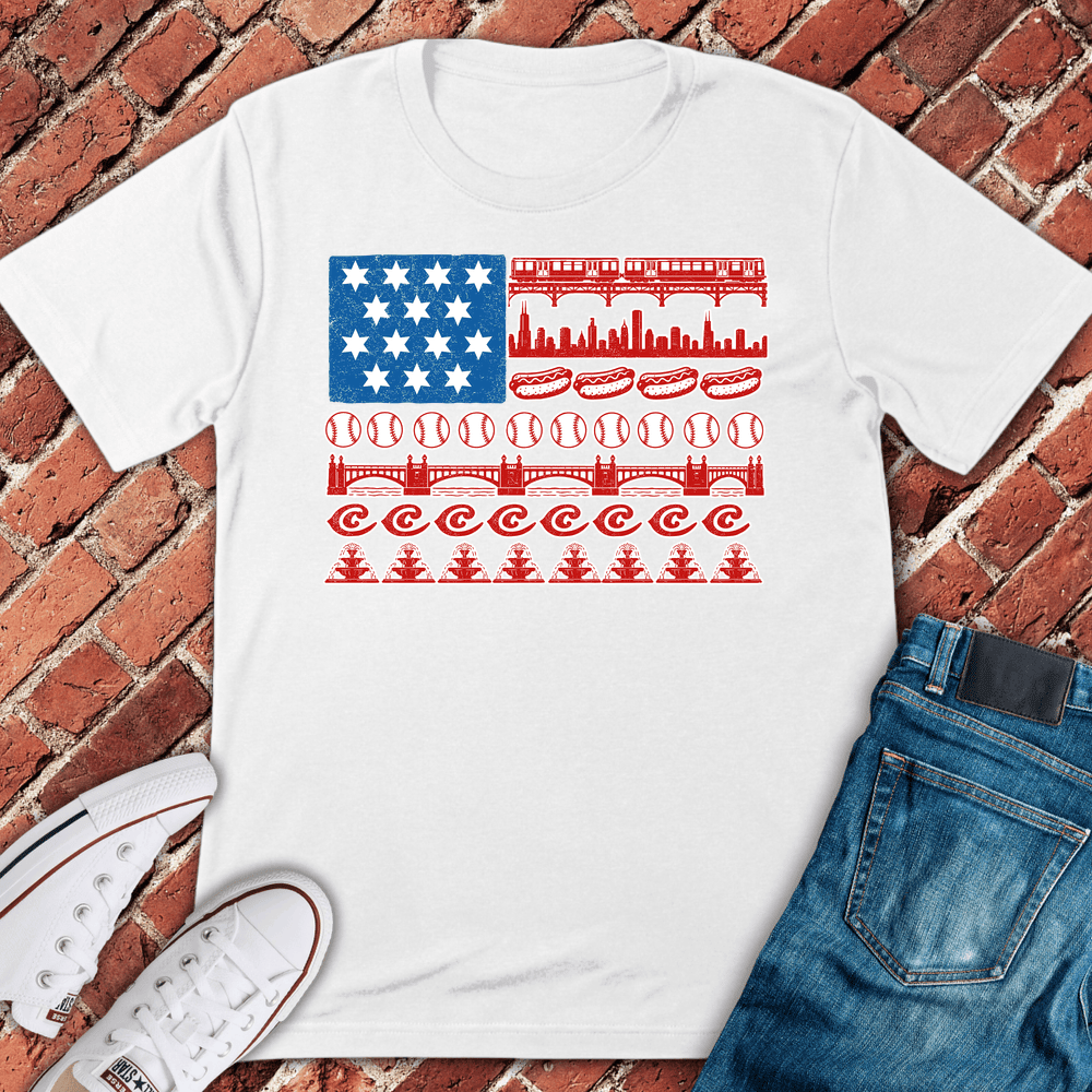 CHI Flag Icons T-Shirt Gift For Chicago Lovers - Unisex Graphic Tee