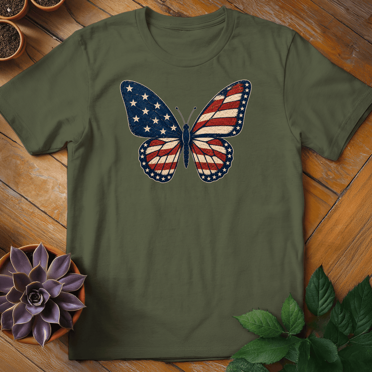 Patriotic Butterfly T-Shirt Gift For Plant Lover - Unisex Graphic Tee