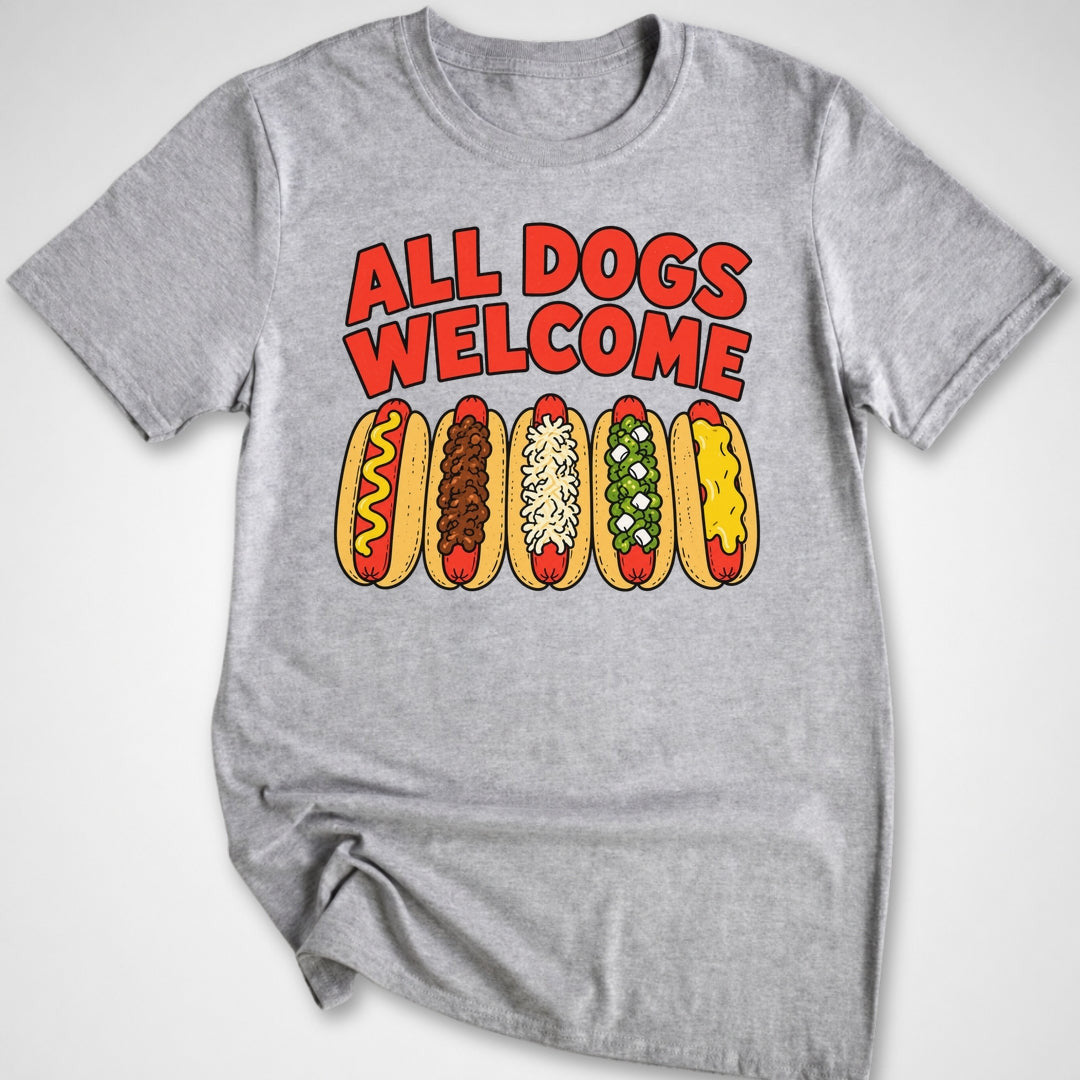 All Dogs Welcome T-Shirt - Funny BBQ Graphic Tee - Gift for BBQ Lovers - Unisex