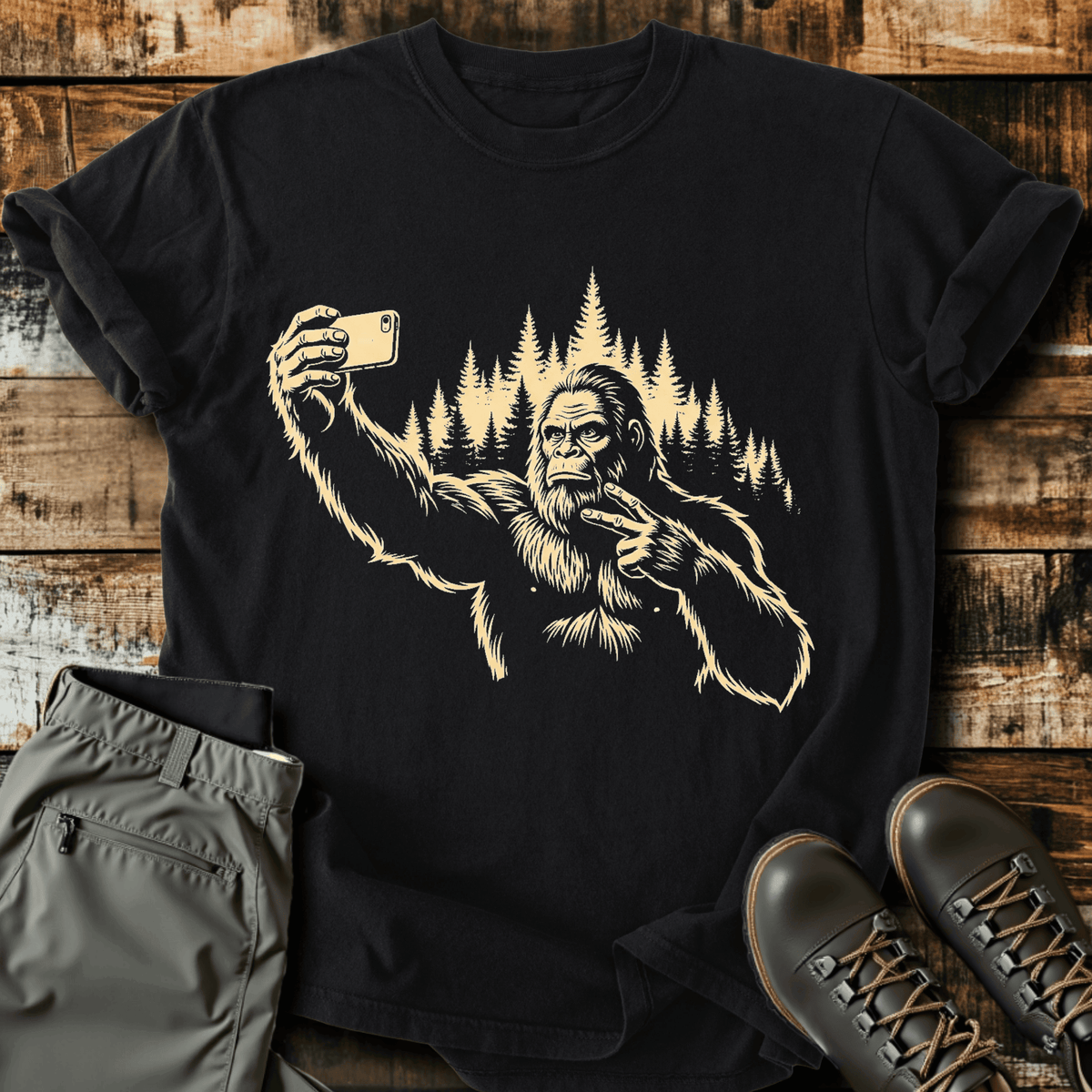 Bigfoot Selfie T-Shirt - Funny Hiking Graphic Tee - Gift for Hikers - Unisex