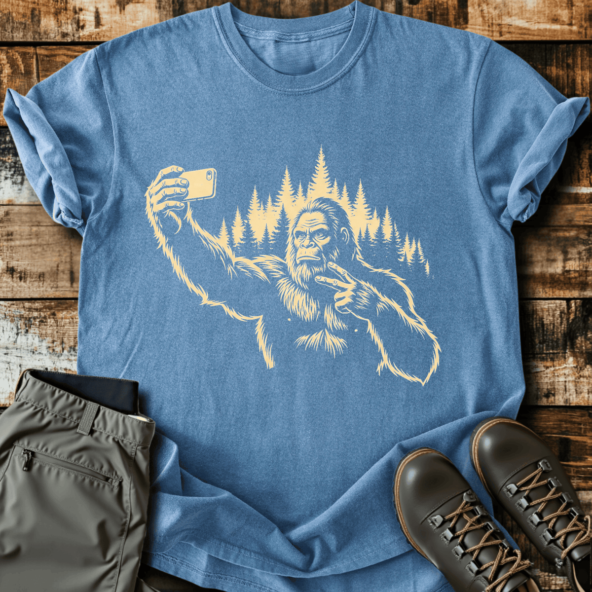 Bigfoot Selfie T-Shirt - Funny Hiking Graphic Tee - Gift for Hikers - Unisex