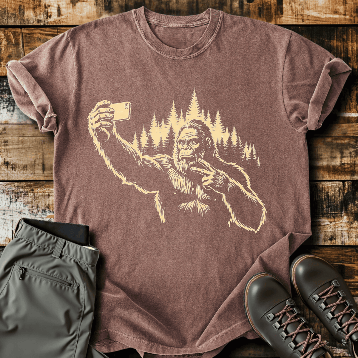Bigfoot Selfie T-Shirt - Funny Hiking Graphic Tee - Gift for Hikers - Unisex