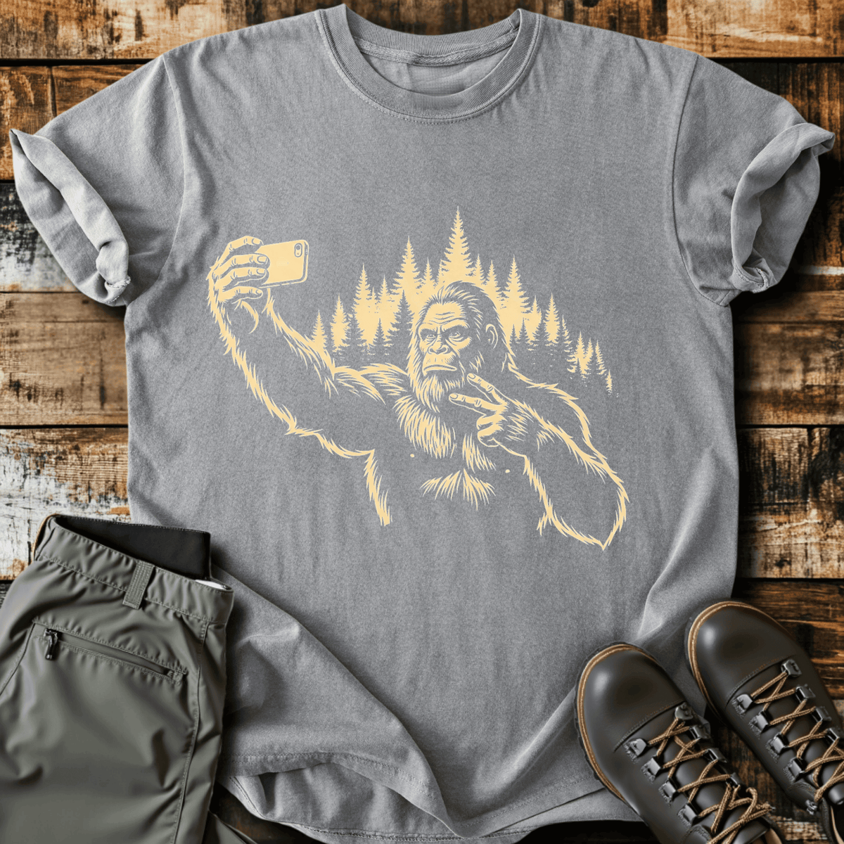 Bigfoot Selfie T-Shirt - Funny Hiking Graphic Tee - Gift for Hikers - Unisex