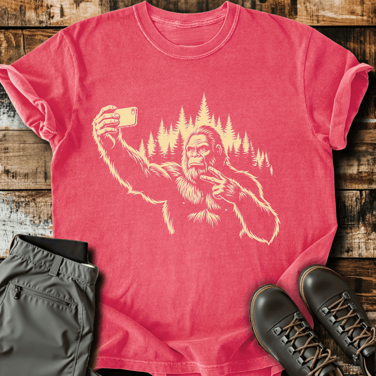 Bigfoot Selfie T-Shirt - Funny Hiking Graphic Tee - Gift for Hikers - Unisex