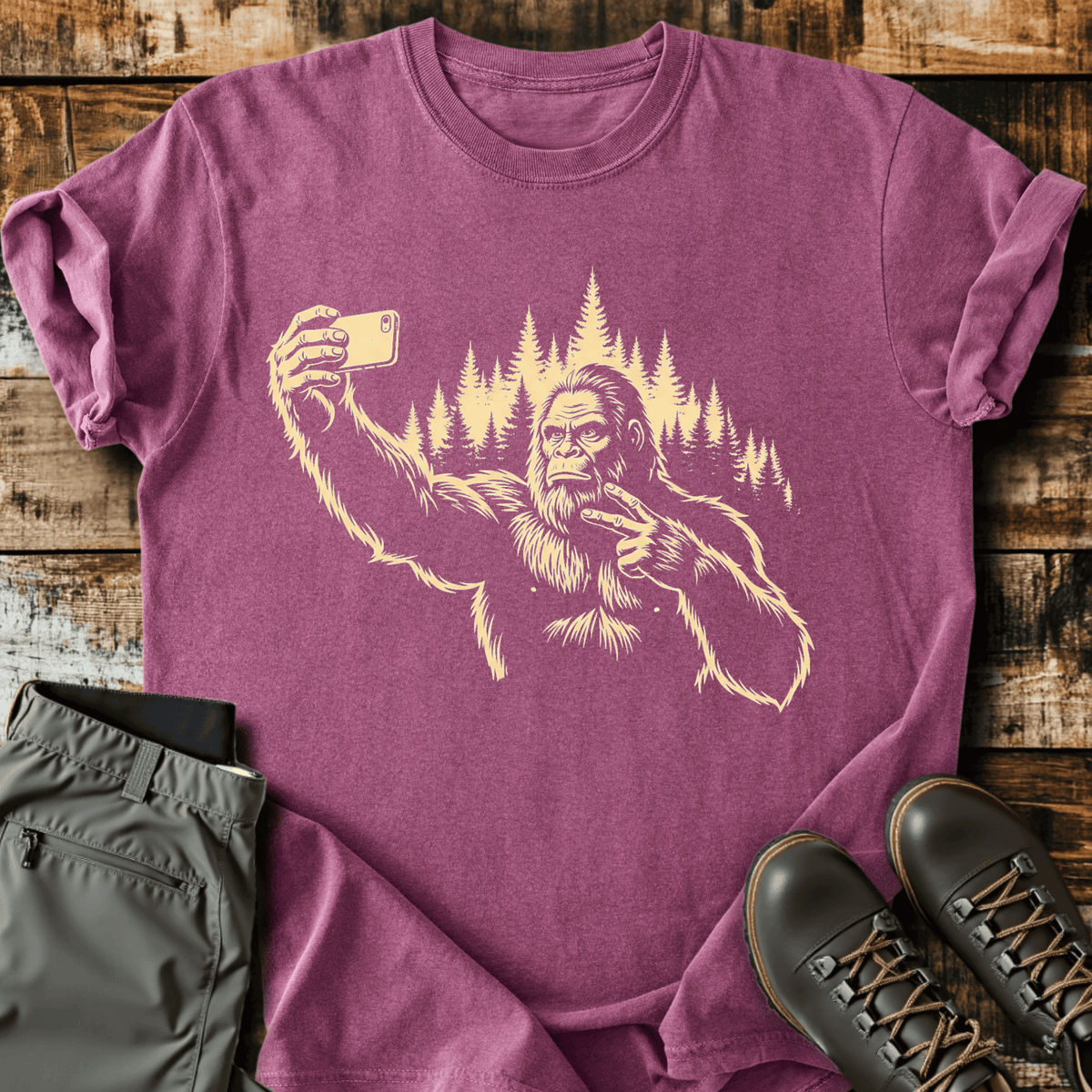 Bigfoot Selfie T-Shirt - Funny Hiking Graphic Tee - Gift for Hikers - Unisex