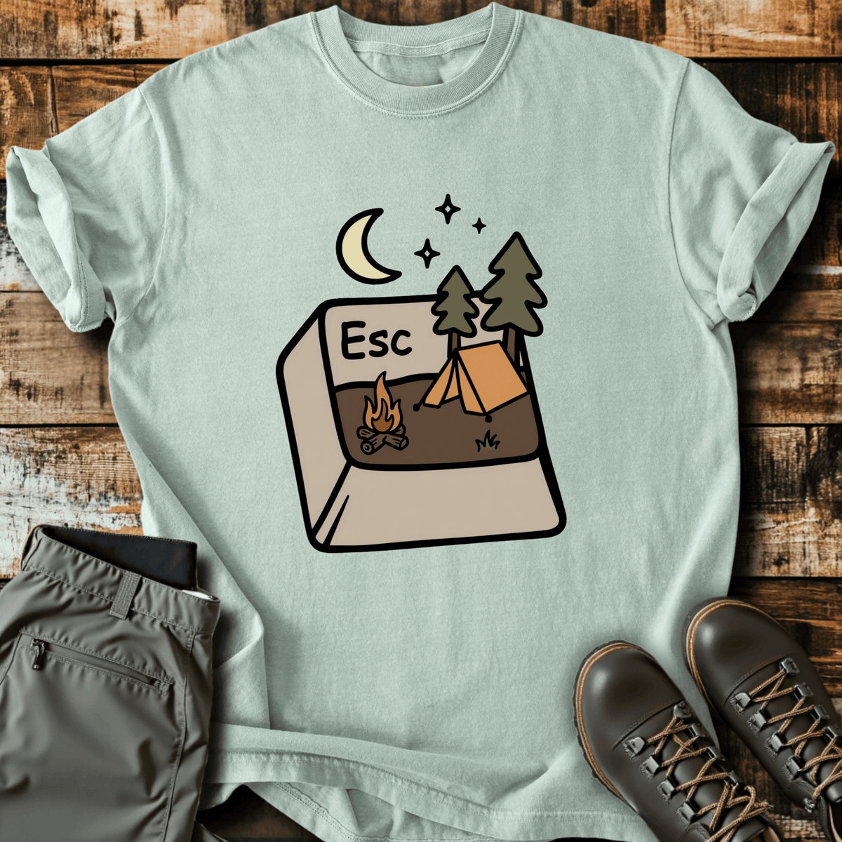 Escape Button T-Shirt - Funny Hiking Graphic Tee - Gift for Hikers - Unisex