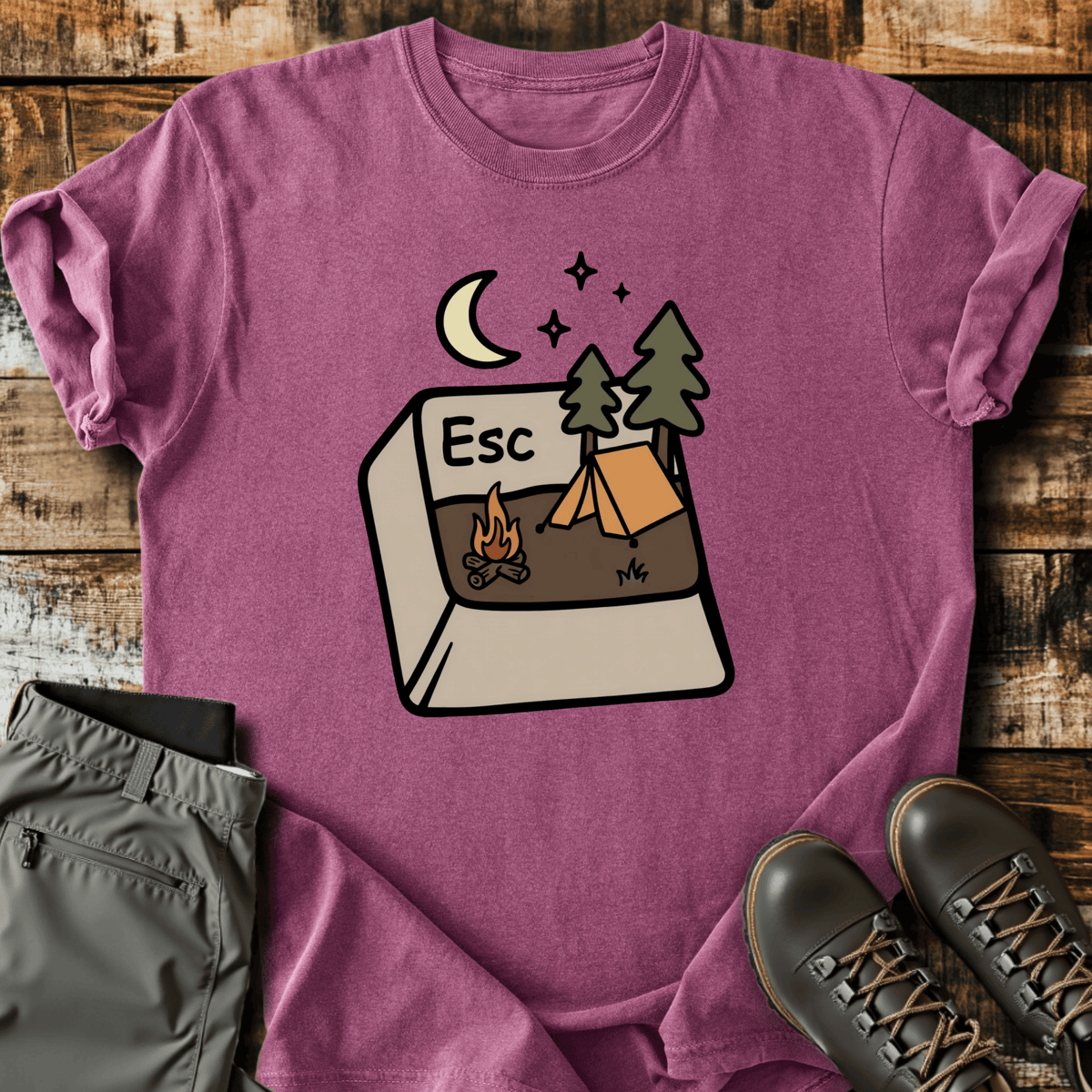 Escape Button T-Shirt - Funny Hiking Graphic Tee - Gift for Hikers - Unisex