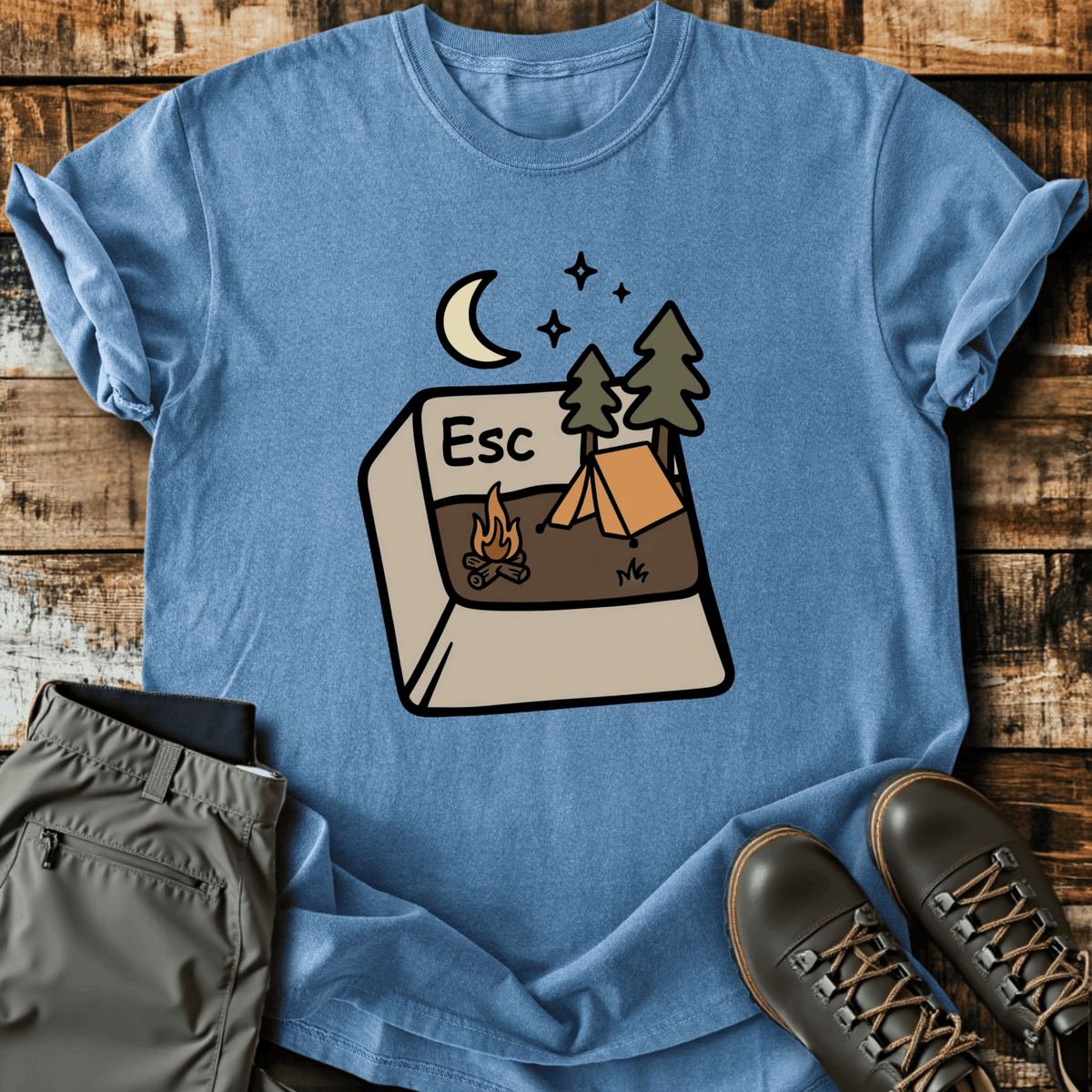 Escape Button T-Shirt - Funny Hiking Graphic Tee - Gift for Hikers - Unisex