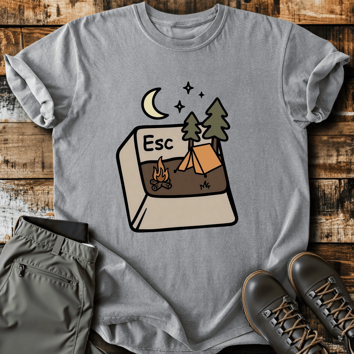 Escape Button T-Shirt - Funny Hiking Graphic Tee - Gift for Hikers - Unisex