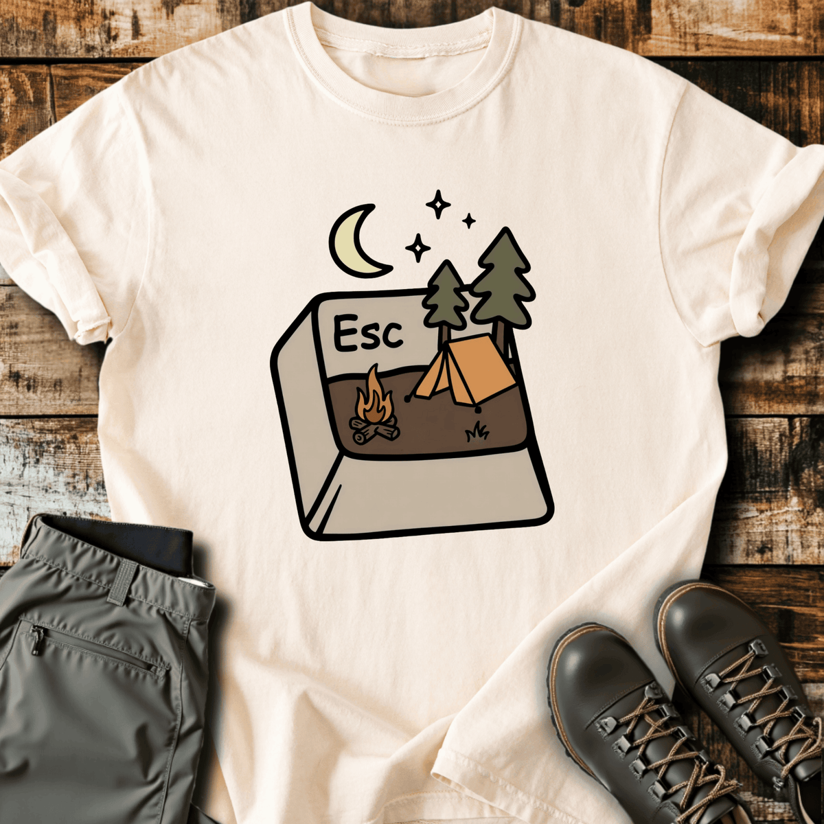 Escape Button T-Shirt - Funny Hiking Graphic Tee - Gift for Hikers - Unisex