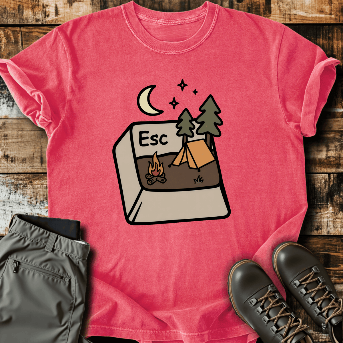 Escape Button T-Shirt - Funny Hiking Graphic Tee - Gift for Hikers - Unisex