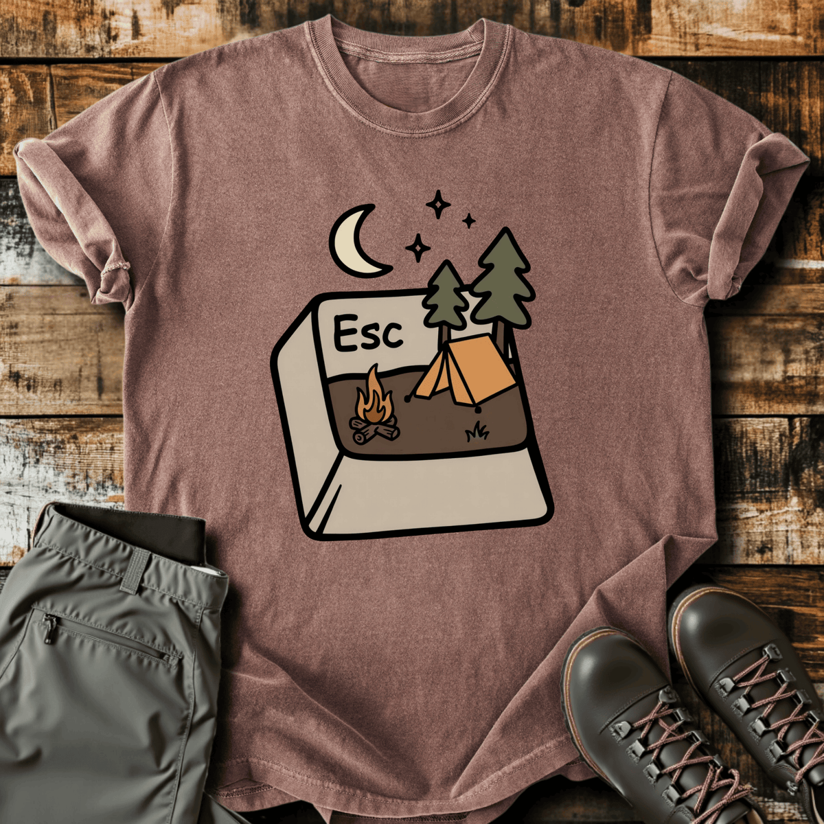 Escape Button T-Shirt - Funny Hiking Graphic Tee - Gift for Hikers - Unisex