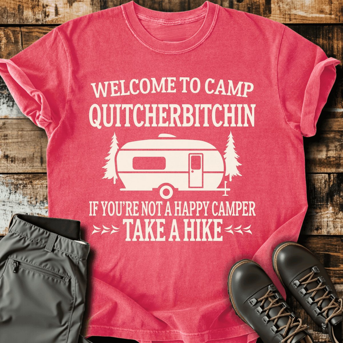Camp Quit T-Shirt - Funny Hiking Graphic Tee - Gift for Hikers - Unisex