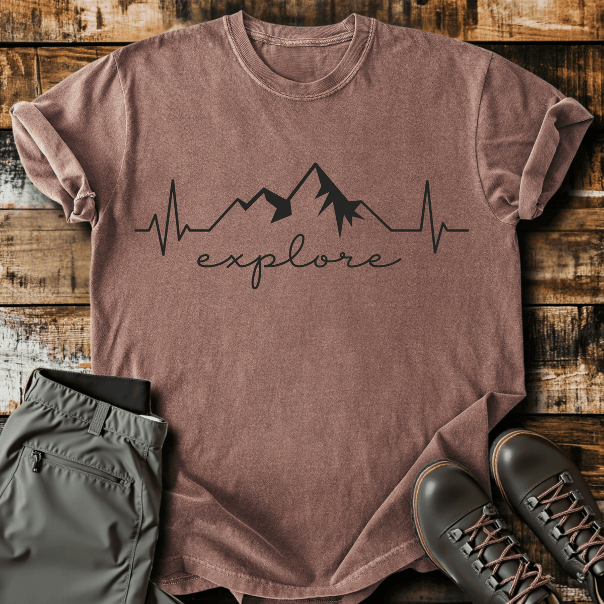 Explore Heart Beat T-Shirt - Funny Hiking Graphic Tee - Gift for Hikers - Unisex