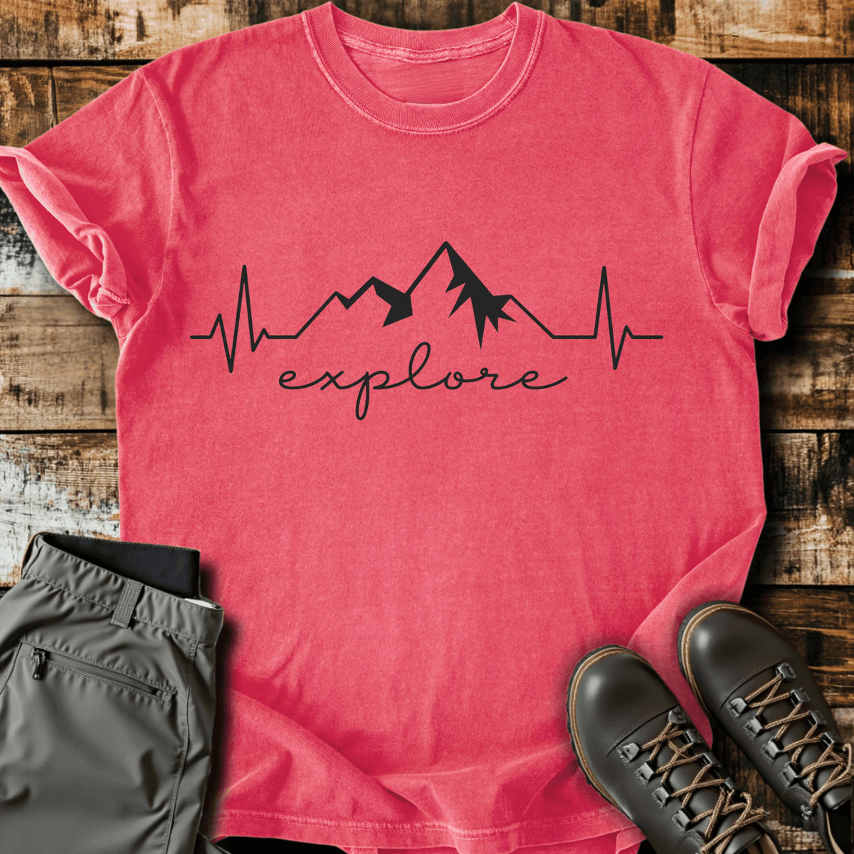 Explore Heart Beat T-Shirt - Funny Hiking Graphic Tee - Gift for Hikers - Unisex