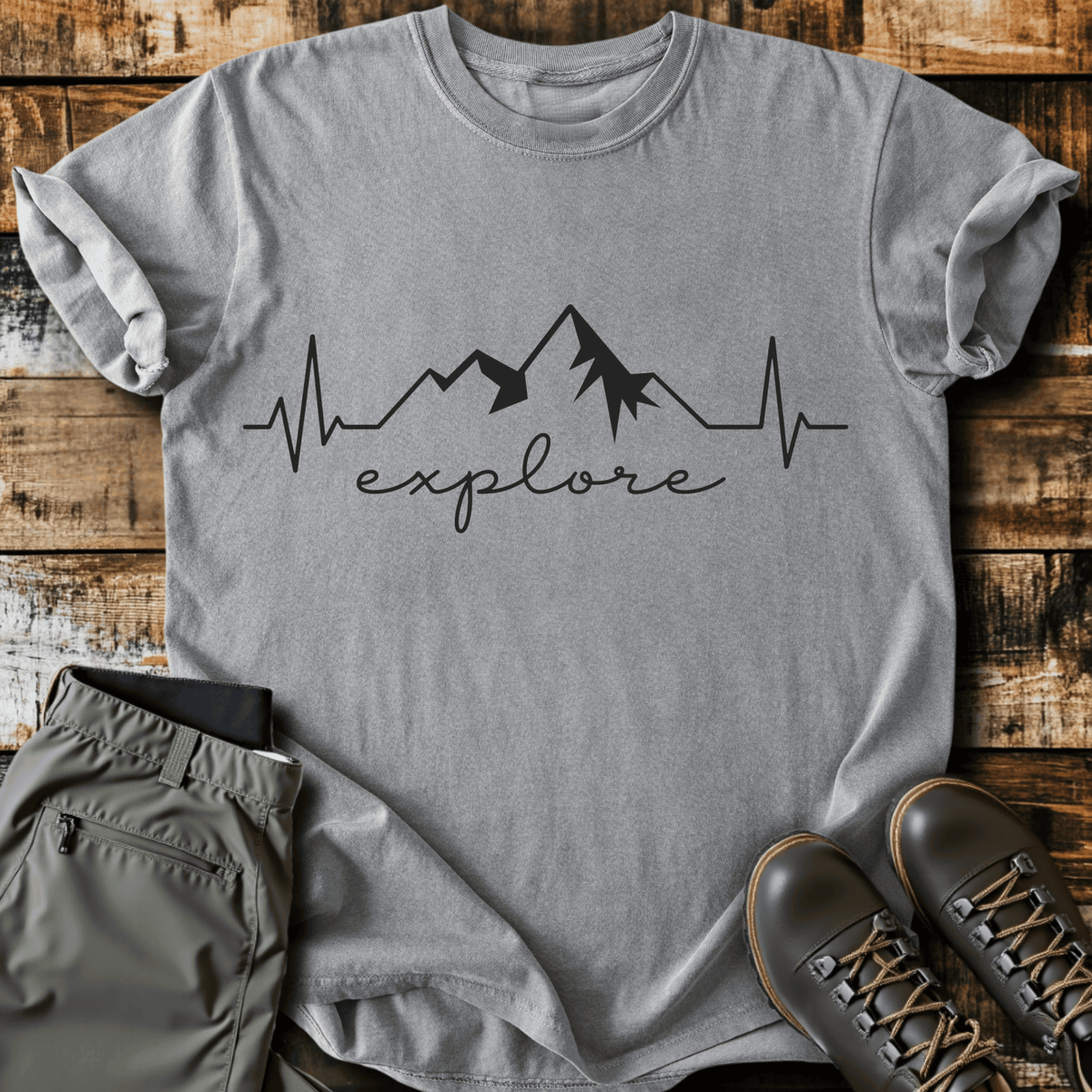Explore Heart Beat T-Shirt - Funny Hiking Graphic Tee - Gift for Hikers - Unisex