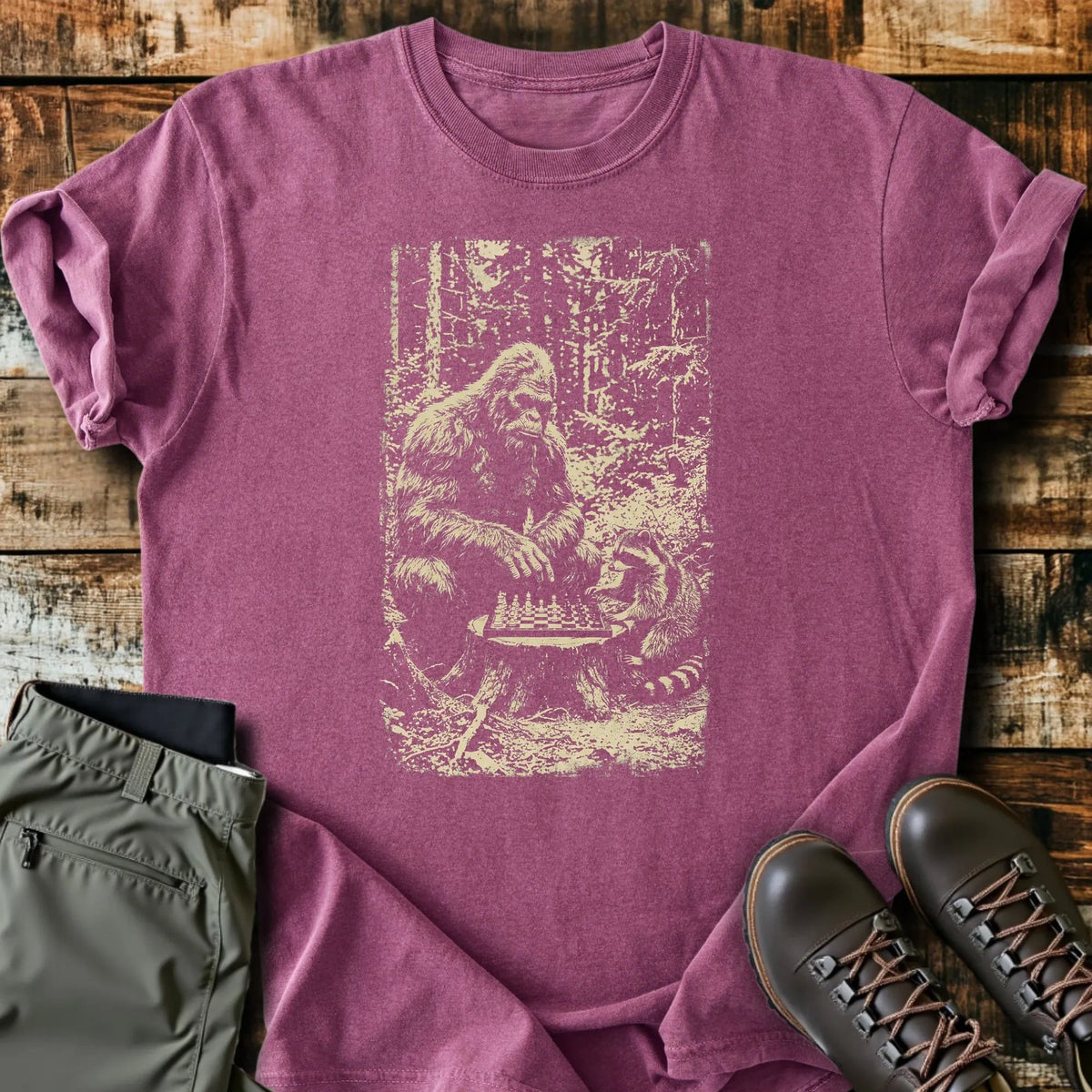 Bigfoot Chess Match T-Shirt - Funny Hiking Graphic Tee - Gift for Hikers - Unisex