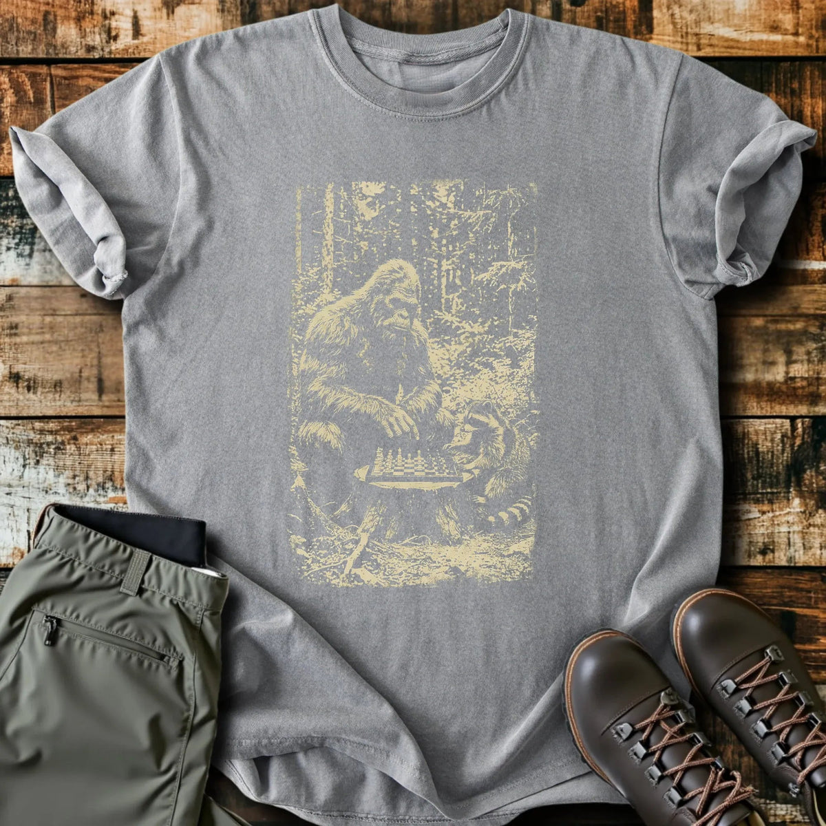 Bigfoot Chess Match T-Shirt - Funny Hiking Graphic Tee - Gift for Hikers - Unisex