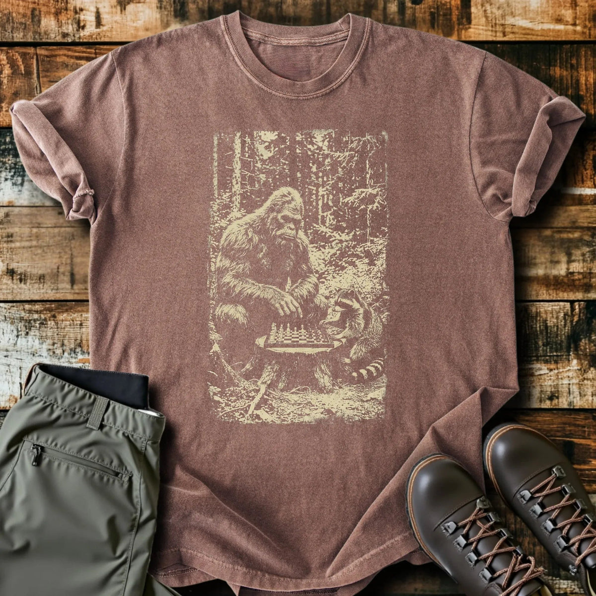 Bigfoot Chess Match T-Shirt - Funny Hiking Graphic Tee - Gift for Hikers - Unisex