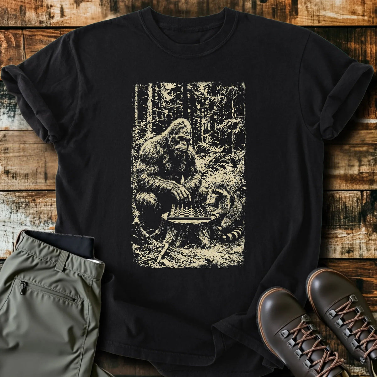 Bigfoot Chess Match T-Shirt - Funny Hiking Graphic Tee - Gift for Hikers - Unisex
