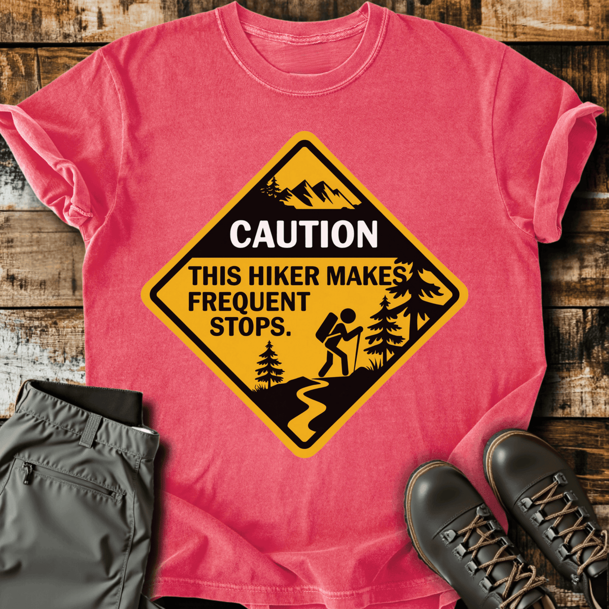 Caution T-Shirt - Funny Hiking Graphic Tee - Gift for Hikers - Unisex