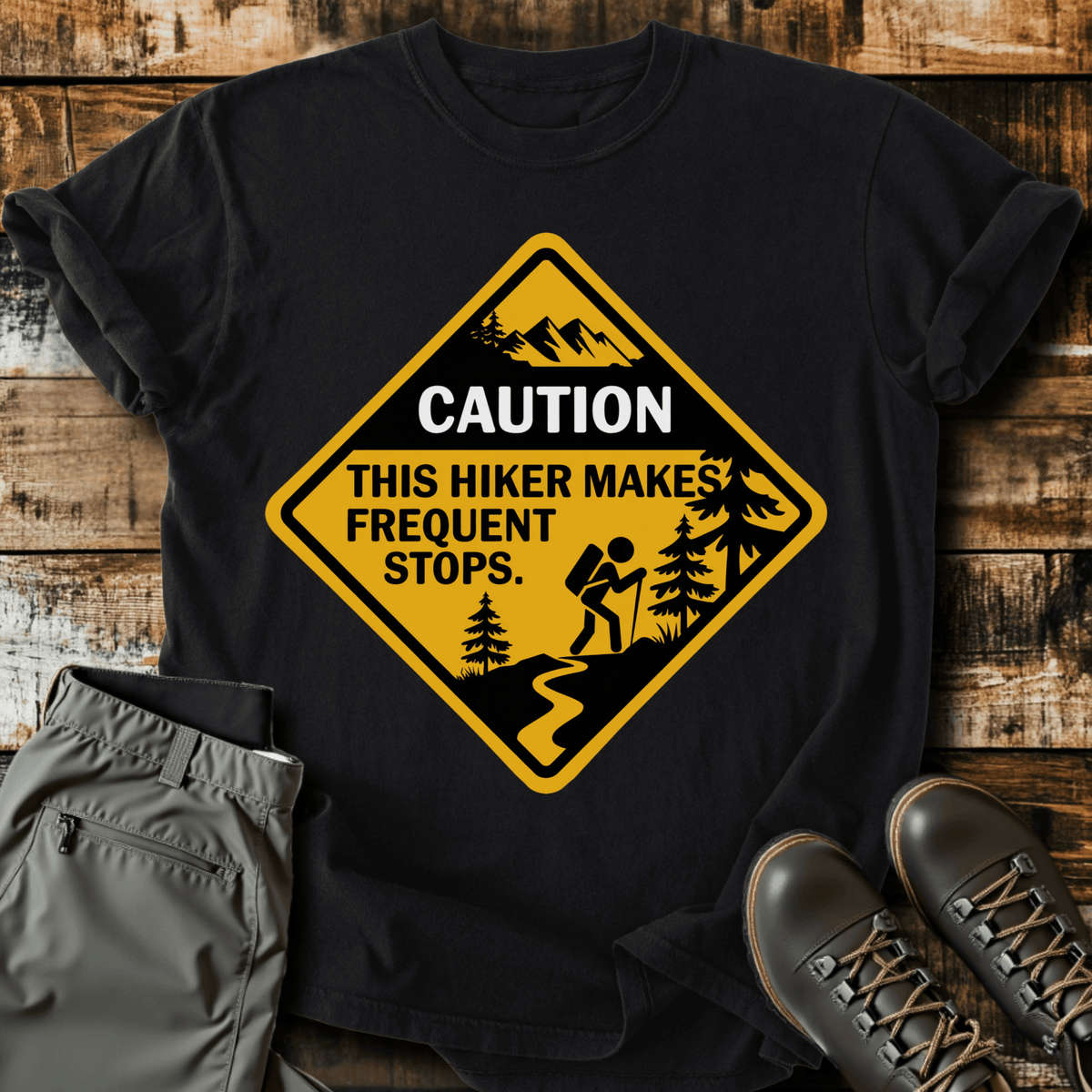 Caution T-Shirt - Funny Hiking Graphic Tee - Gift for Hikers - Unisex