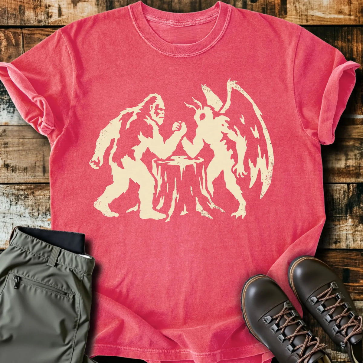 Bigfoot VS Mothman T-Shirt - Funny Hiking Graphic Tee - Gift for Hikers - Unisex