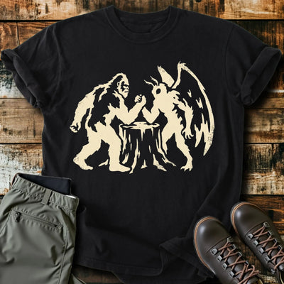 Bigfoot VS Mothman T-Shirt - Funny Hiking Graphic Tee - Gift for Hikers - Unisex