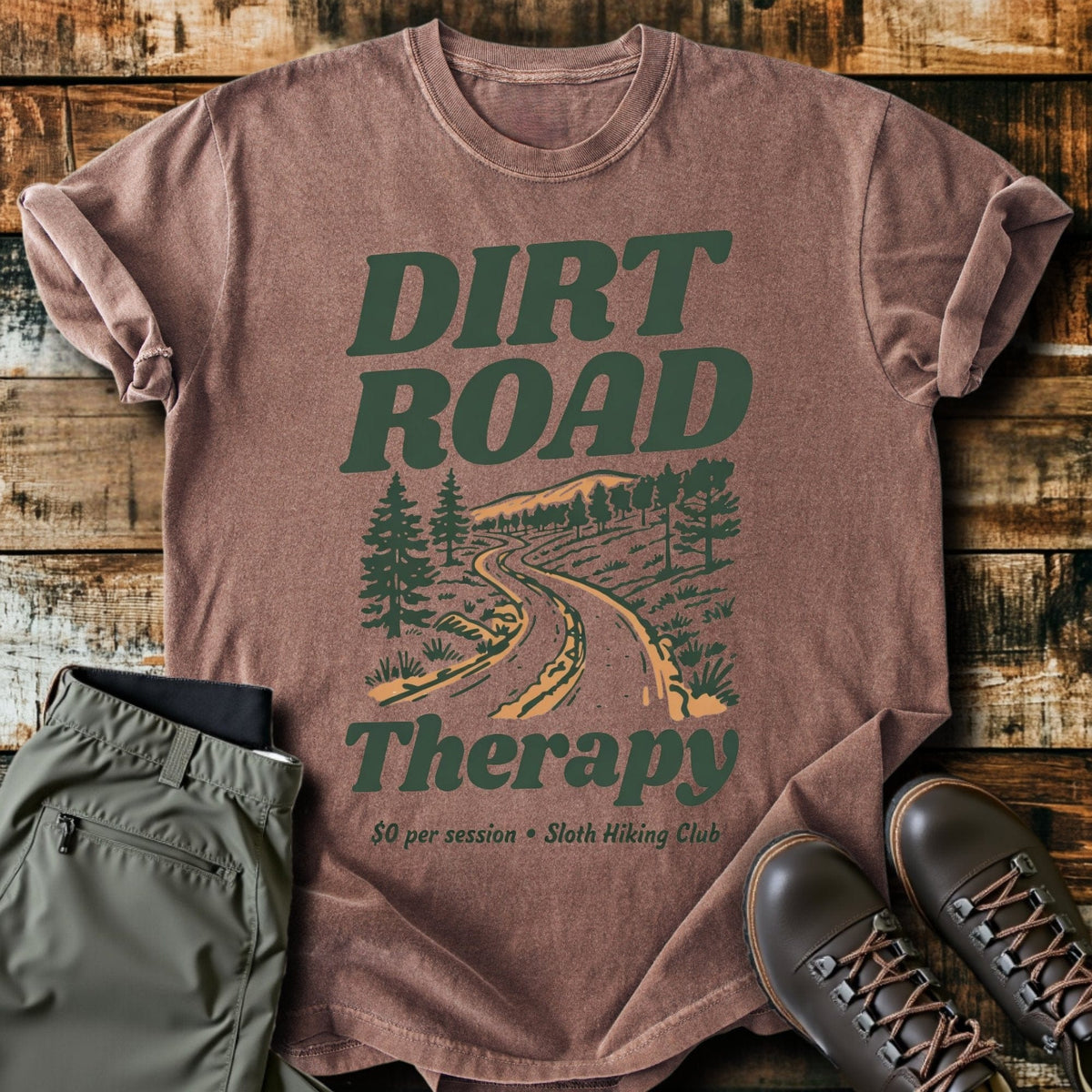 Dirt Road Therapy T-Shirt - Funny Hiking Graphic Tee - Gift for Hikers - Unisex