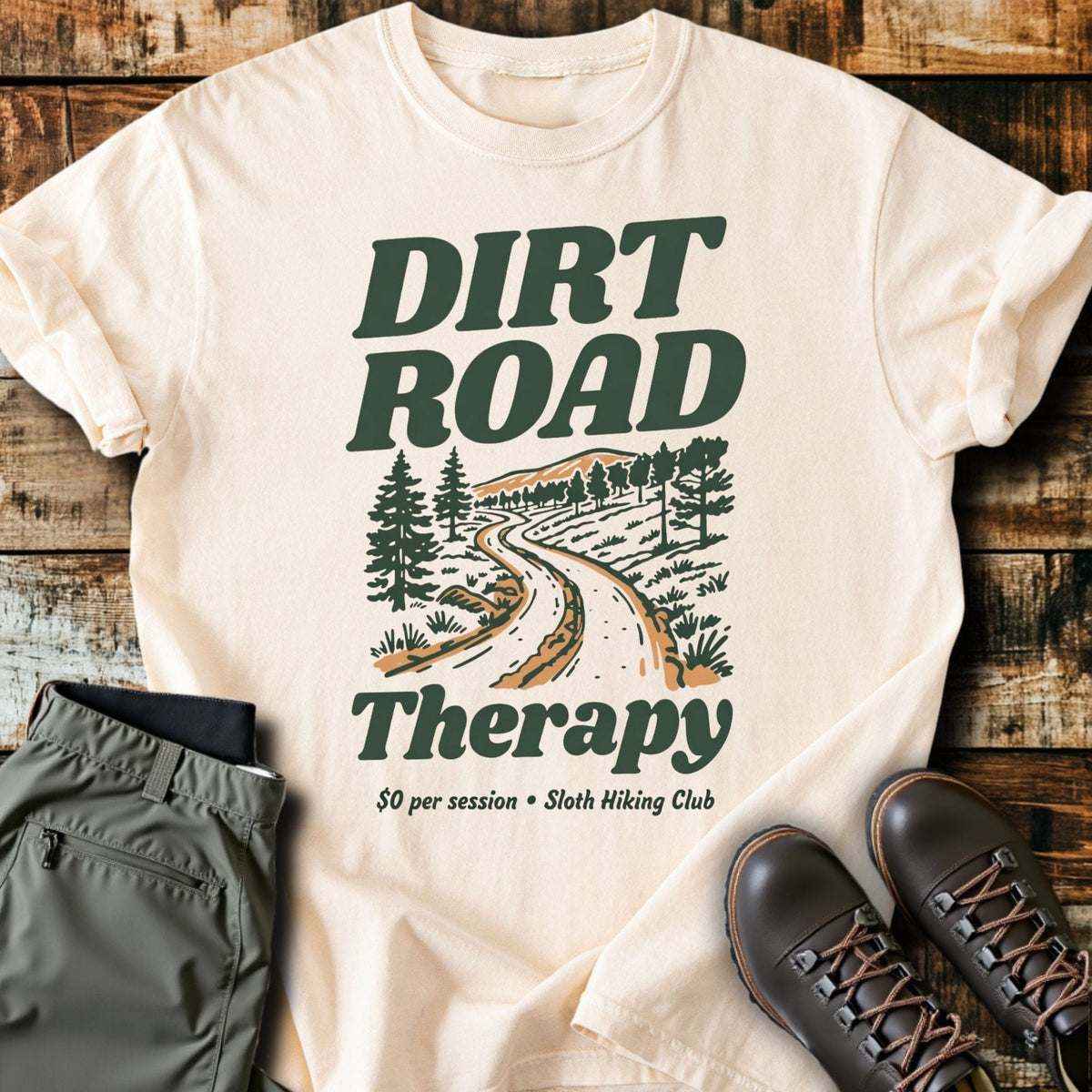 Dirt Road Therapy T-Shirt - Funny Hiking Graphic Tee - Gift for Hikers - Unisex