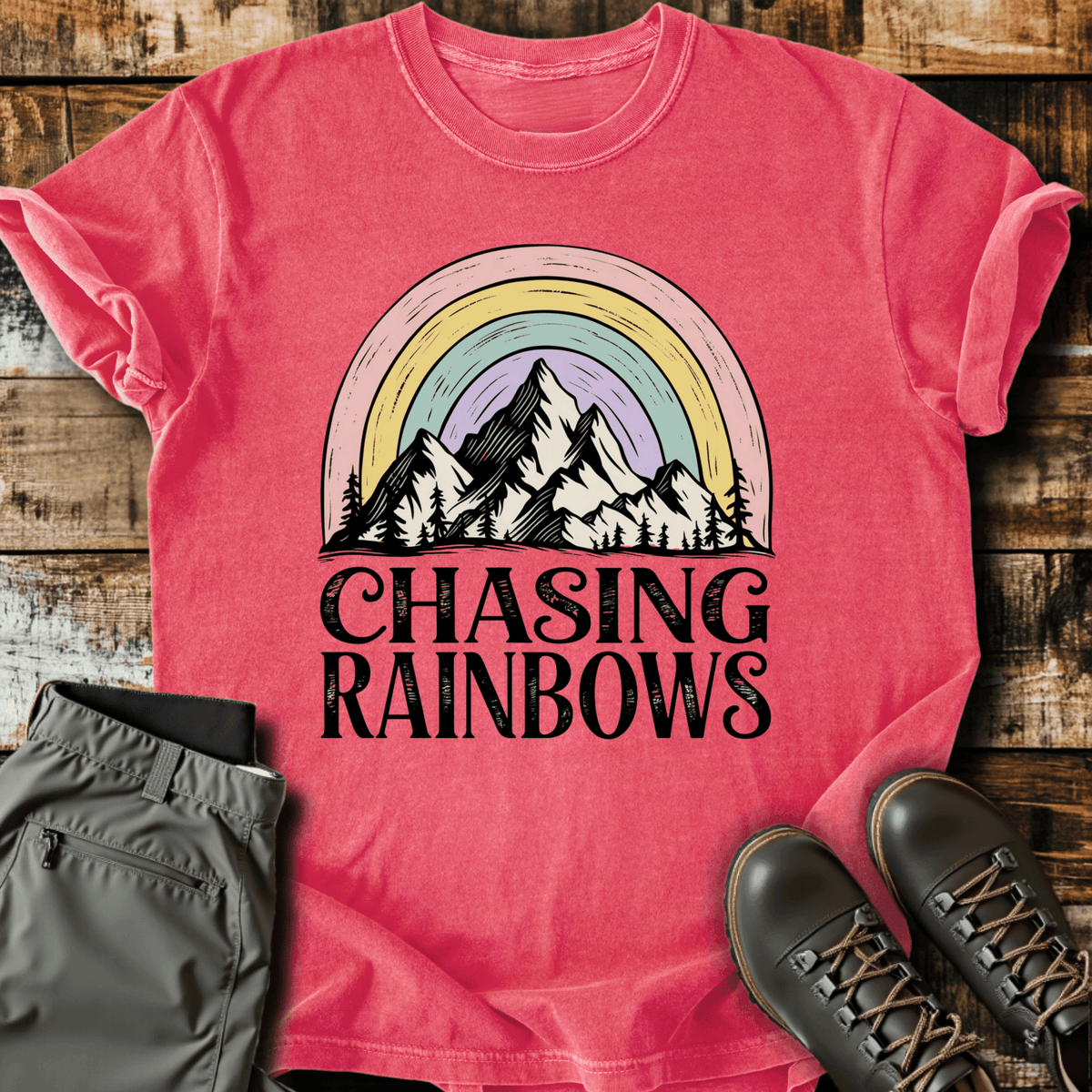 Chasing Rainbows T-Shirt - Funny Hiking Graphic Tee - Gift for Hikers - Unisex