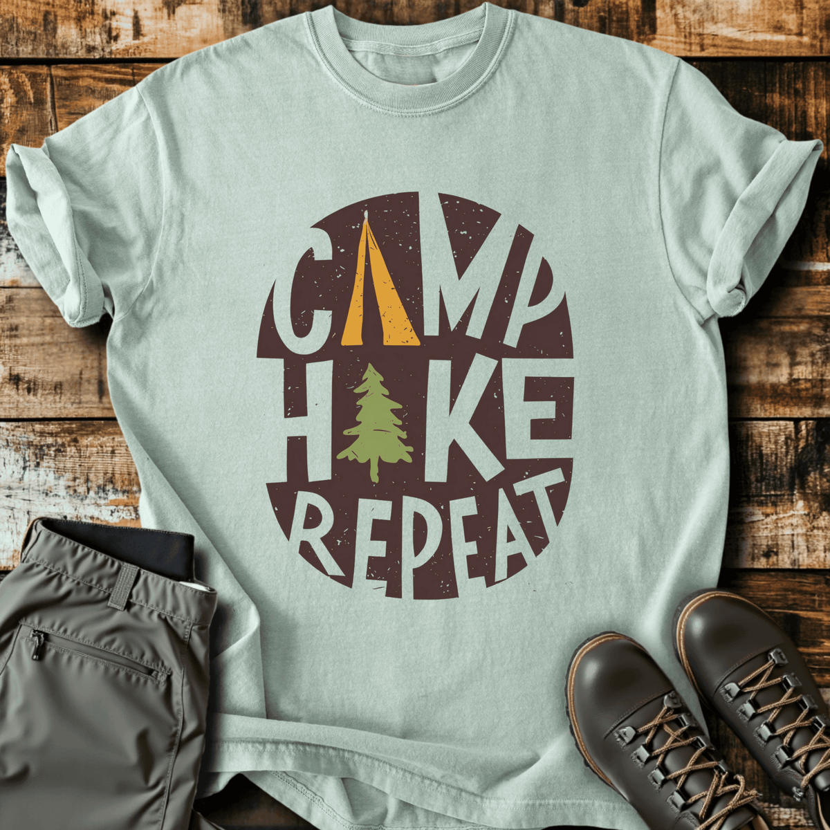 Camp Hike Repeat T-Shirt - Graphic Tee - Gift for Hikers - Unisex
