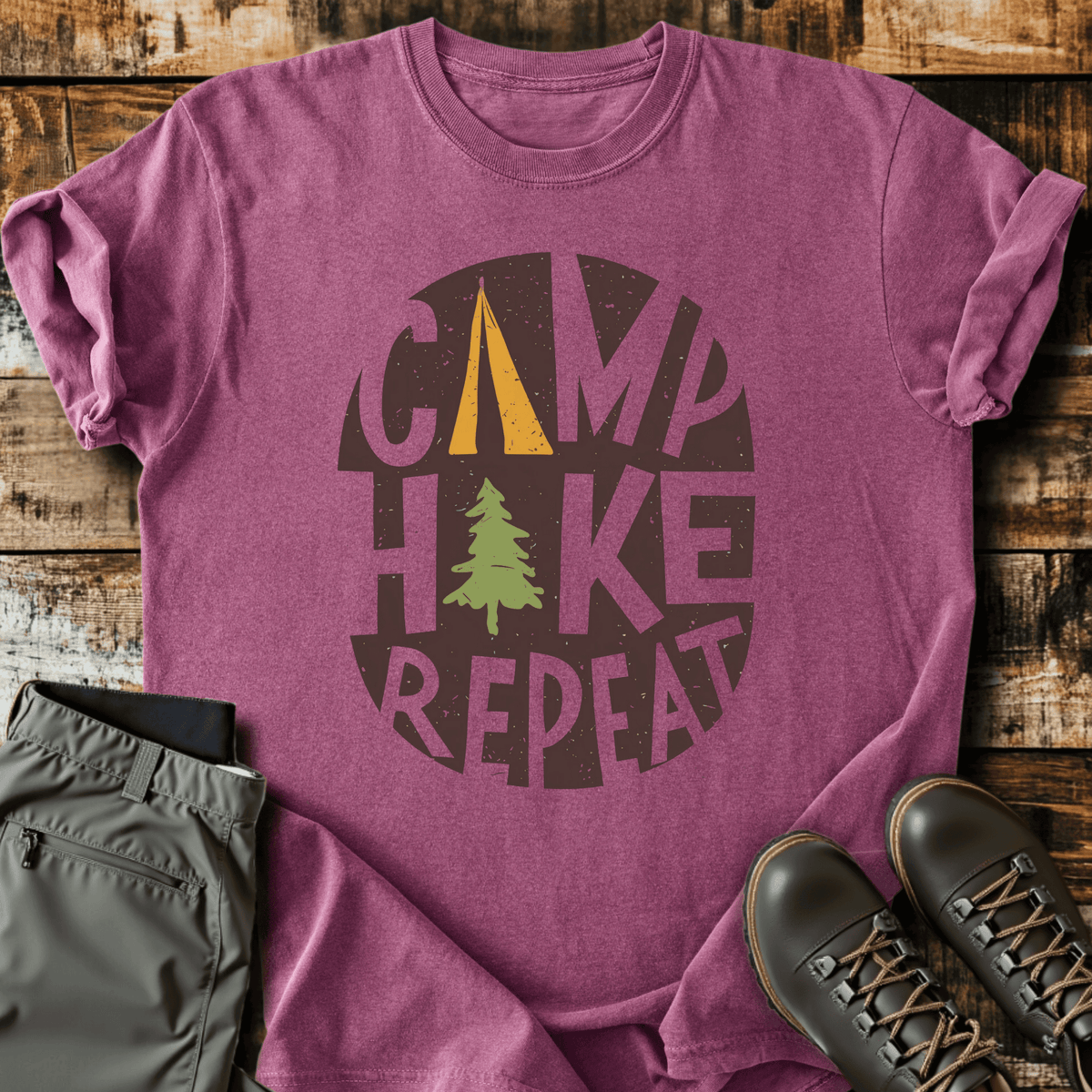 Camp Hike Repeat T-Shirt - Graphic Tee - Gift for Hikers - Unisex