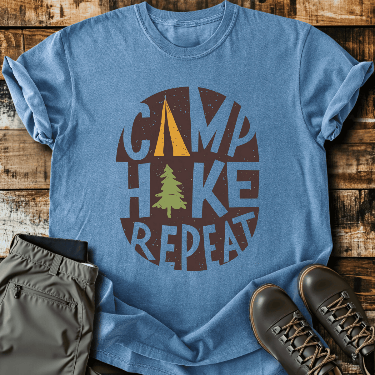 Camp Hike Repeat T-Shirt - Graphic Tee - Gift for Hikers - Unisex