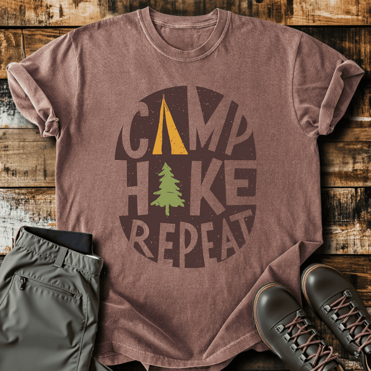 Camp Hike Repeat T-Shirt - Graphic Tee - Gift for Hikers - Unisex