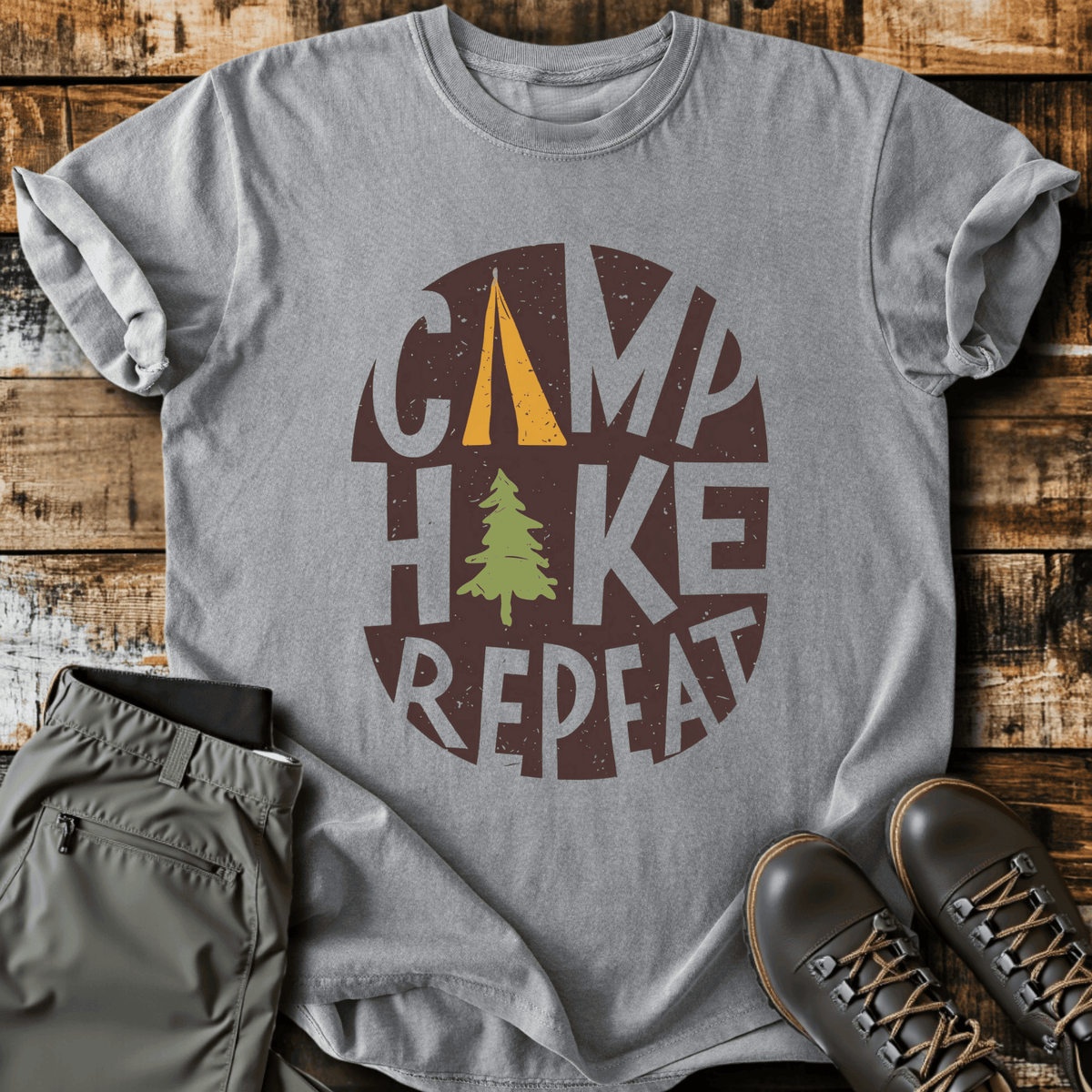 Camp Hike Repeat T-Shirt - Graphic Tee - Gift for Hikers - Unisex