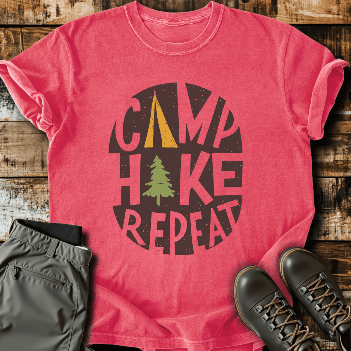 Camp Hike Repeat T-Shirt - Graphic Tee - Gift for Hikers - Unisex