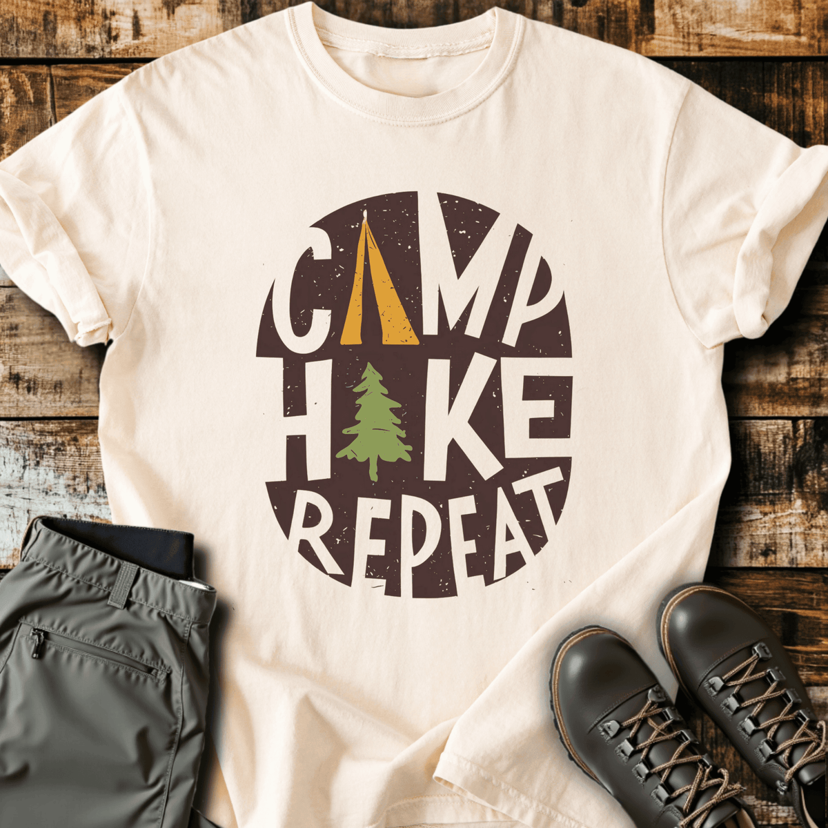 Camp Hike Repeat T-Shirt - Graphic Tee - Gift for Hikers - Unisex
