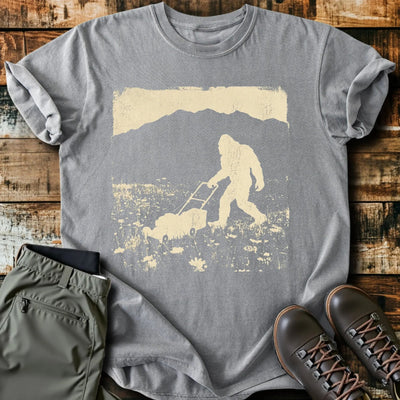 Bigfoot Mowing T-Shirt - Funny Hiking Graphic Tee - Gift for Hikers - Unisex
