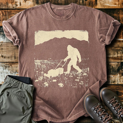Bigfoot Mowing T-Shirt - Funny Hiking Graphic Tee - Gift for Hikers - Unisex