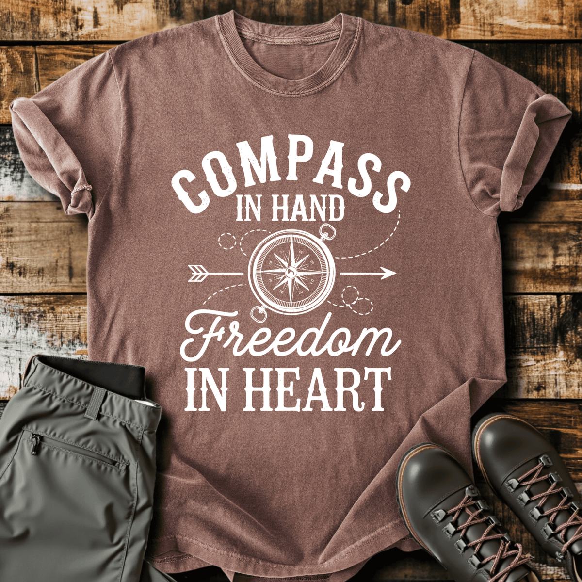 Compass In Hand T-Shirt - Funny Hiking Graphic Tee - Gift for Hikers - Unisex
