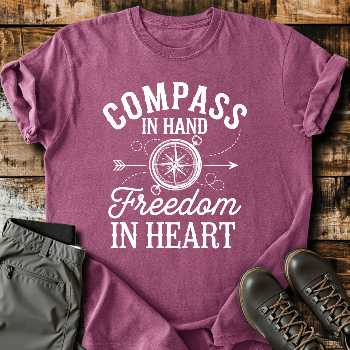 Compass In Hand T-Shirt - Funny Hiking Graphic Tee - Gift for Hikers - Unisex