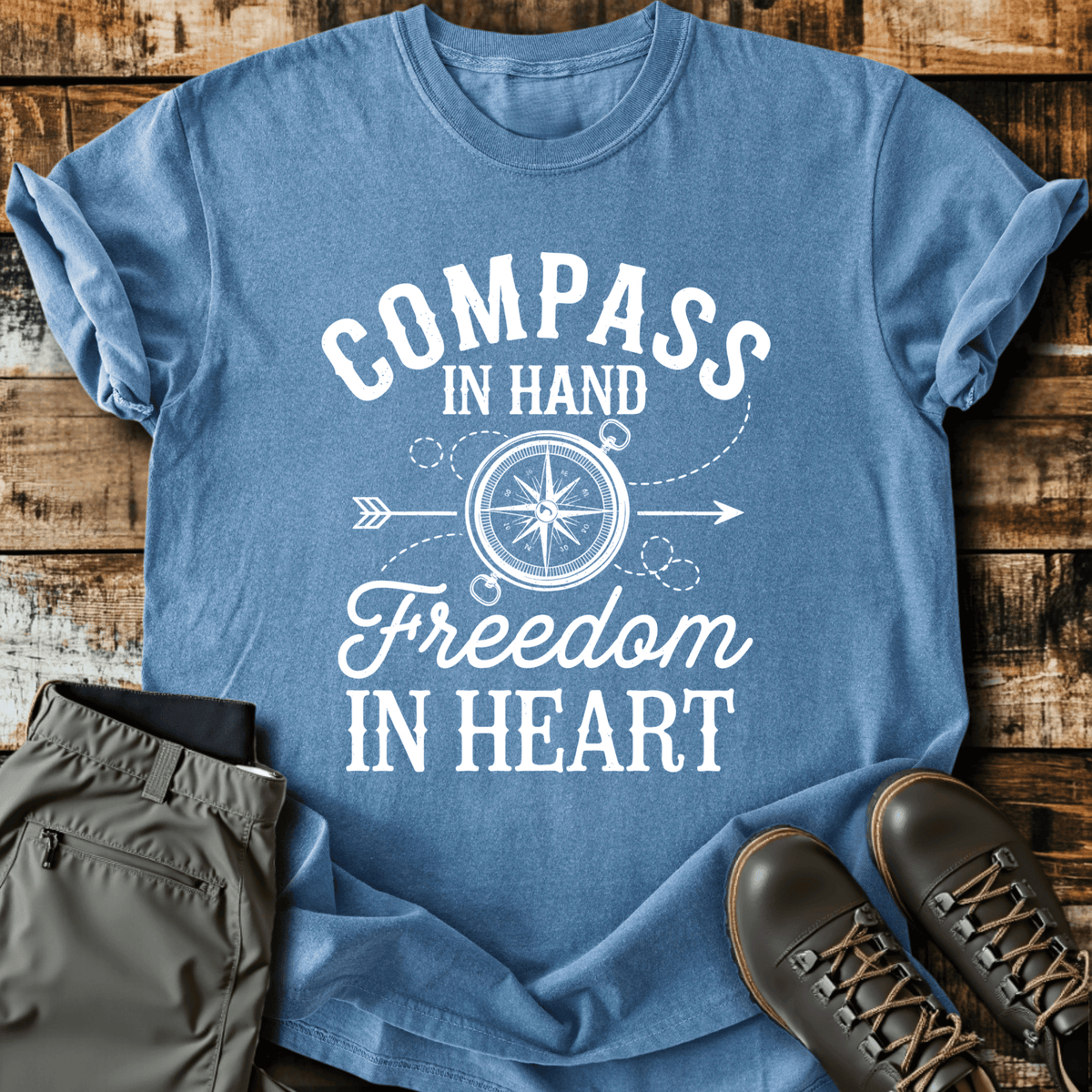 Compass In Hand T-Shirt - Funny Hiking Graphic Tee - Gift for Hikers - Unisex
