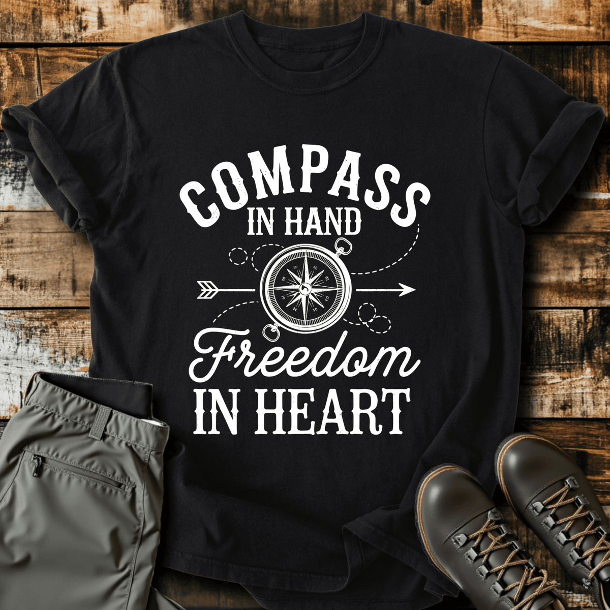 Compass In Hand T-Shirt - Funny Hiking Graphic Tee - Gift for Hikers - Unisex