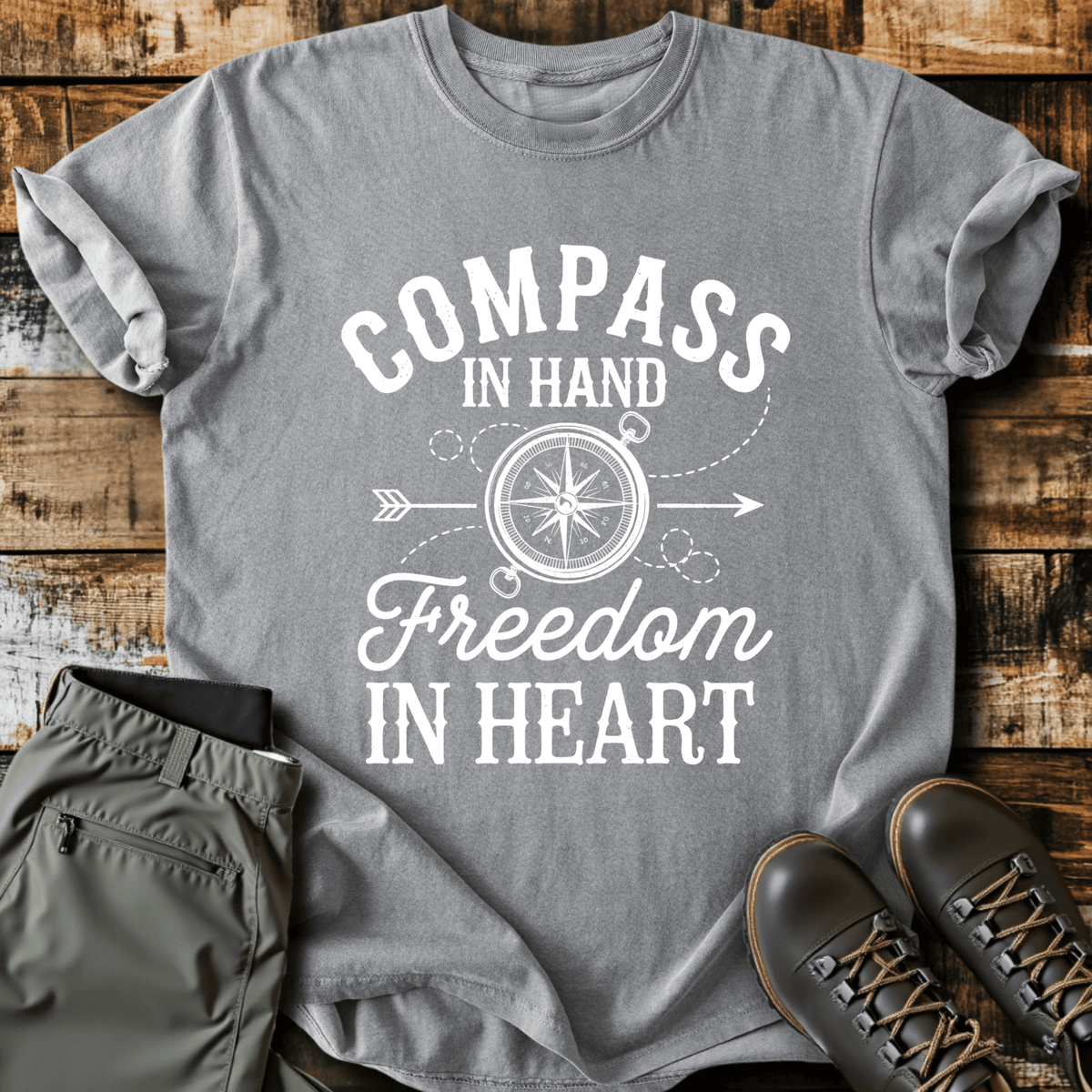 Compass In Hand T-Shirt - Funny Hiking Graphic Tee - Gift for Hikers - Unisex