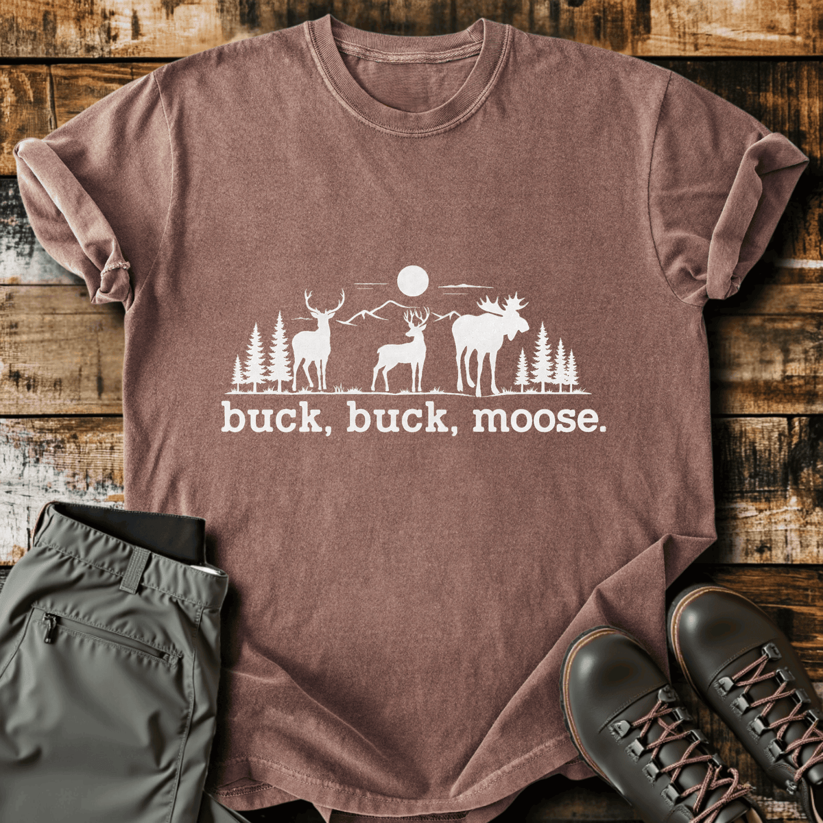 Buck Buck Moose T-Shirt - Funny Hiking Graphic Tee - Gift for Hikers - Unisex