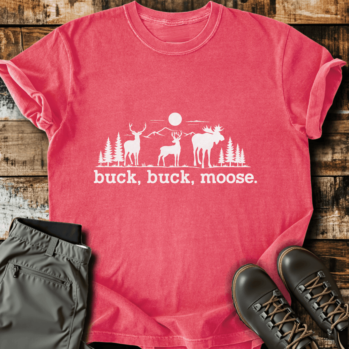 Buck Buck Moose T-Shirt - Funny Hiking Graphic Tee - Gift for Hikers - Unisex