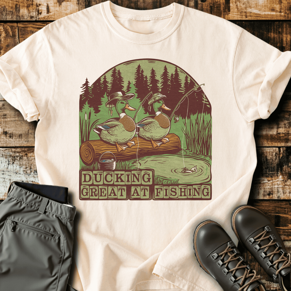 Ducking Fishing T-Shirt - Funny Hiking Graphic Tee - Gift for Hikers - Unisex